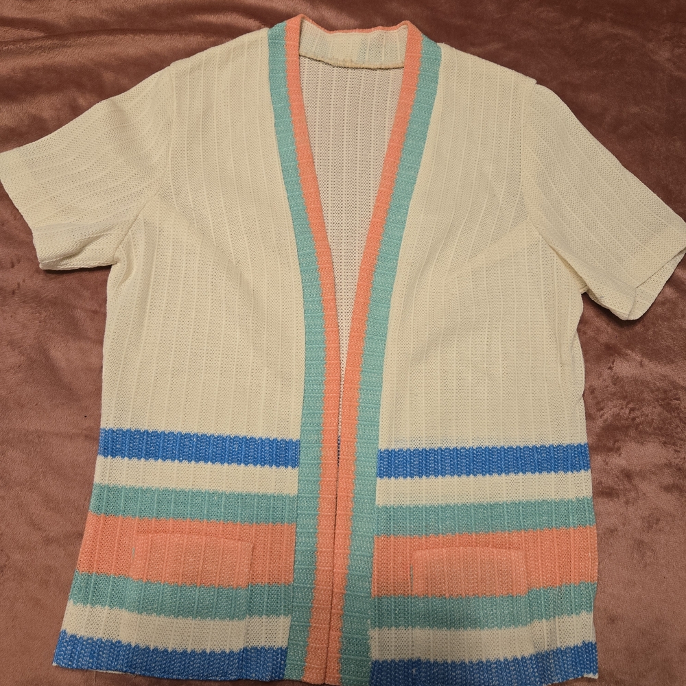 Striped Cream Cardigan with Multicolor Accents